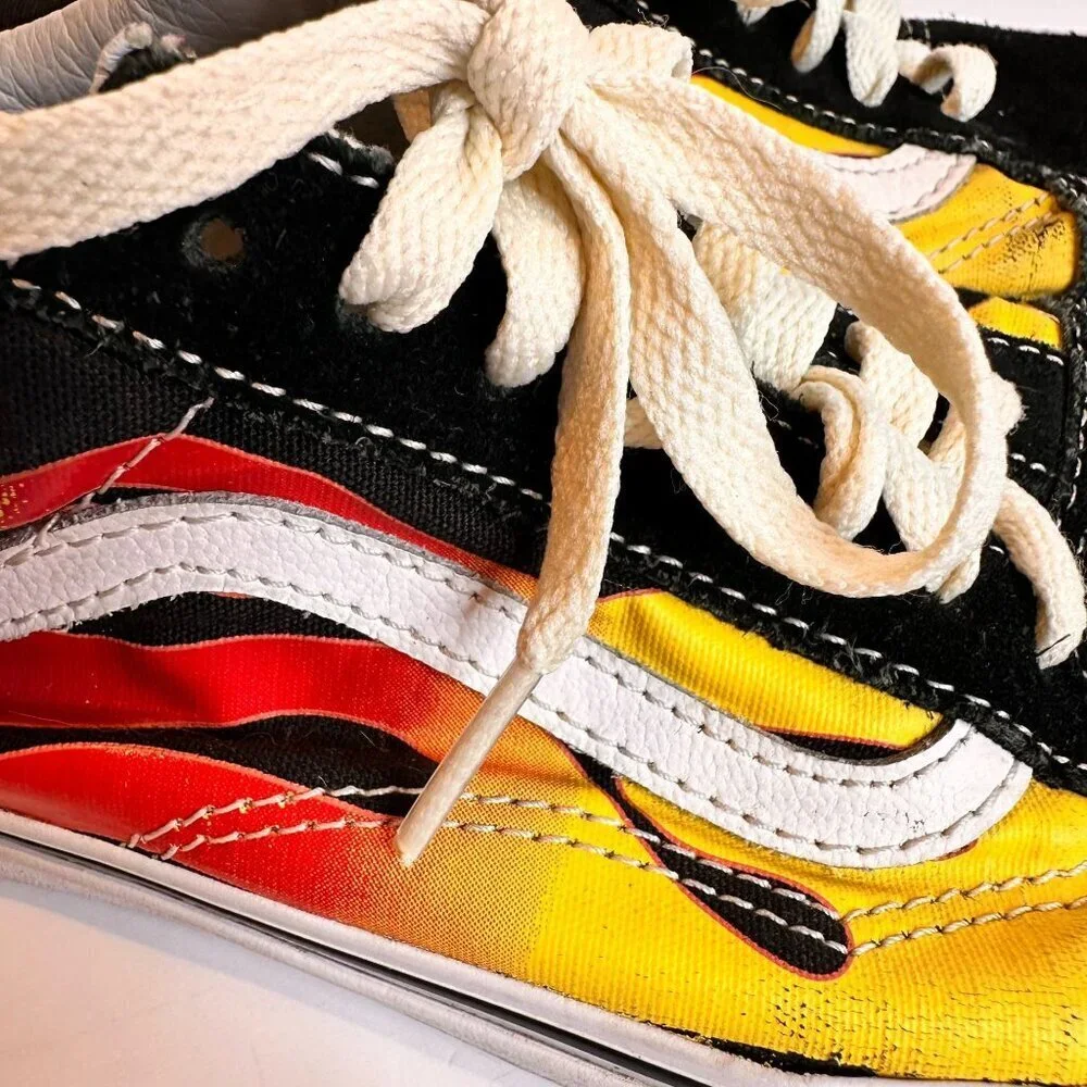 Vintage Vans Old Skool Flame Print Sneakers Women's 8 y2k skate cyber